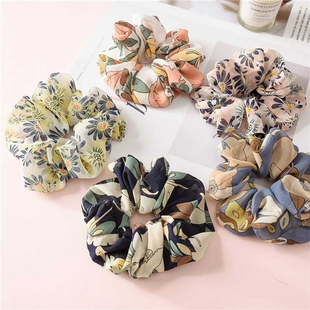 

1PC Elegant Dots Floral Printed Scrunchies Elastic Hair Rope Ties For Girls Women Hair Rings Hair Accessories For Gifts Headwear