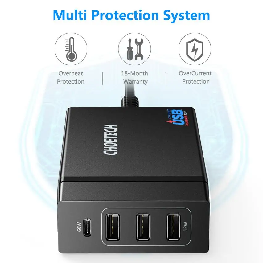 Горячее предложение TTKK Choetech 72 Вт 4 порта Usb C настольная зарядная станция с