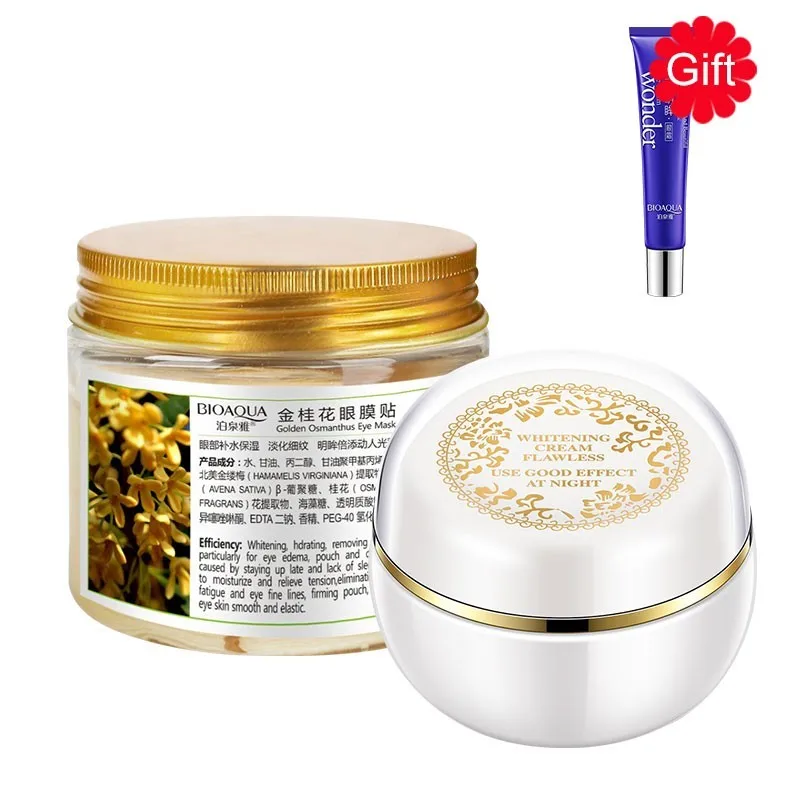 

2PCS BIOAQUA Anti Wrinkle Gold Osmanthus Eye Mask And Moisturizing Whitening Cream + Gift Blueberry Wonder Eye Cream Skin Care