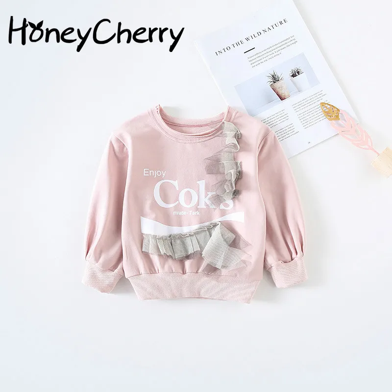 

Children's T-shirt Sanitary Wardrobe New Letter Screen Stitching Kids'sanitary Lovely Round-collar Baby Girls Tops T-shirt