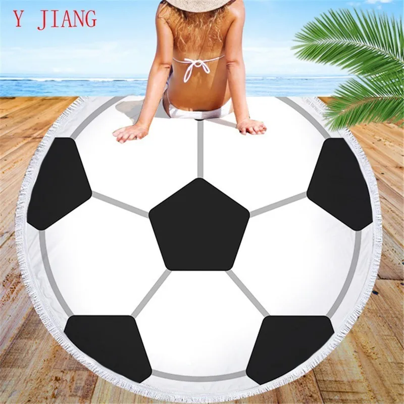 

Football Beach Towel With Tasels For Adult Yoga Mat Tassels Blankets Large Round150cm Microfiber Towel Soccer Home Decor