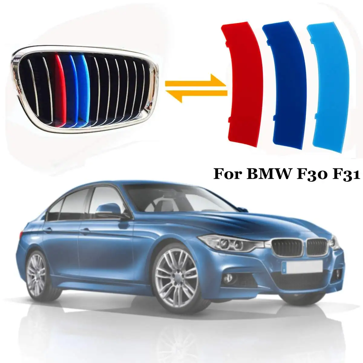 

3pcs Car Front Grille Trim Strips Cover Stickers DIY Decoration For BMW F30 F31 11 Bar 2013-2017