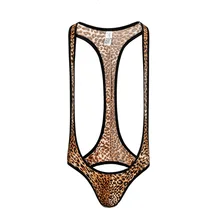 Модное сексуальное мужское нижнее белье с леопардовым принтом боди с подтяжками комбинезоны трико бикини комбинезоны стринги трусы майка костюм