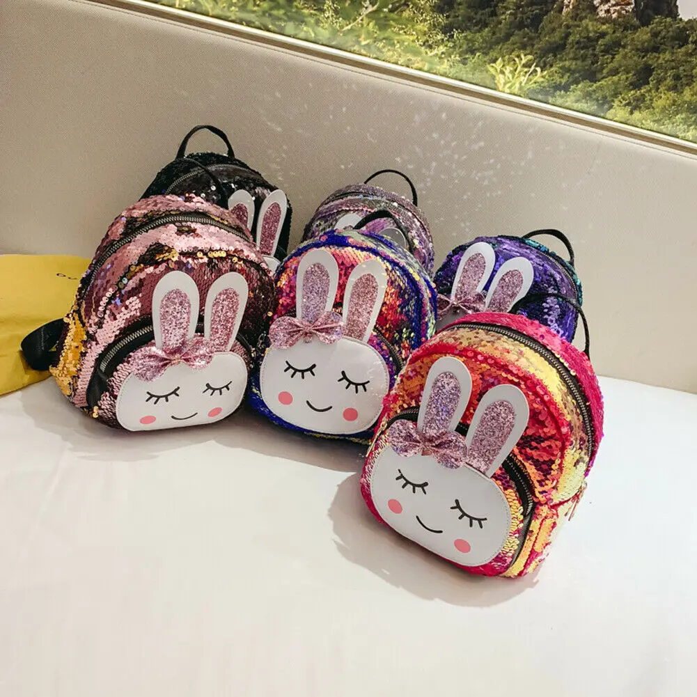 

Kids Girl Sequins Backpack Cute Rabbit Ears Double Shoulder Bag Mini Backpacks Children Sequined Travel Knapsack School Bag