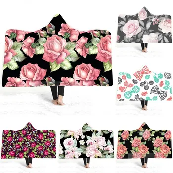 

In Cap Warm Rose Hoodie Blanket Thickening Velvet Plush Plush Sherpa Throw Blanket Sofa/bed/plane Travel Bedding Throw Blanket