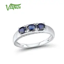 VISTOSO золотые кольца для Для женщин натуральная 14 к 585 кольцо из белого золота с сверкающий синий сапфир Роскошные Обручение Юбилей, хорошее ювелирное изделие