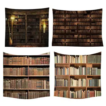 

Retro Bookshelf Wall Tapestries Library Tapestry Wall Hanging Blanket Beach Yoga Mat Art Table Cloth Bedroom Living Room Decor