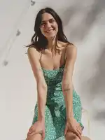 High Quality Silk 100% Green Floral Print Strap Mermaid Midi Dress - 2019 Ladies Summer Slip Long Dress
