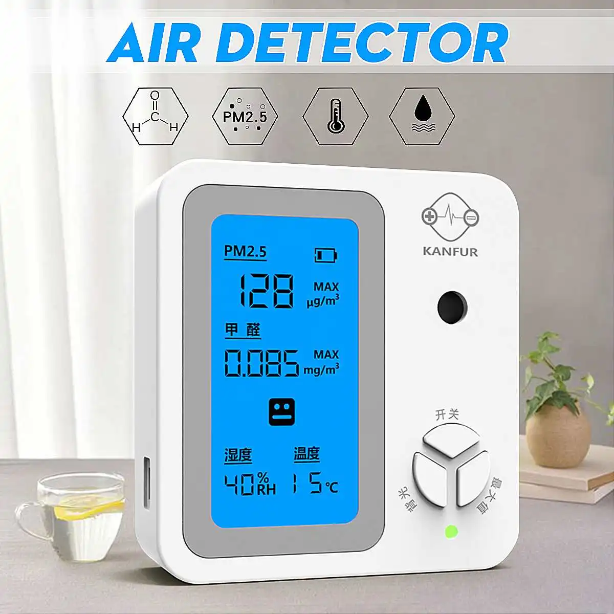 

Digital PM2.5 Air Quality Detector LED Digital Formaldehyde Temperature Humidity Tester Monitor Outdoor Home Office Air Security