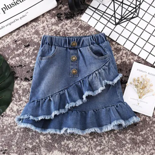 Emmaababy/Новая летняя синяя юбка для маленьких девочек короткое платье джинсовая От