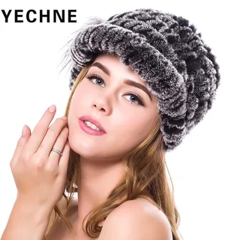 

2018 Women Knitted Rex Rabbit Fur Beanies Hats Handmade Real Rex Rabbit Fur Hat Lady Natural Rex Rabbit Fur Cap Wholesale Retail
