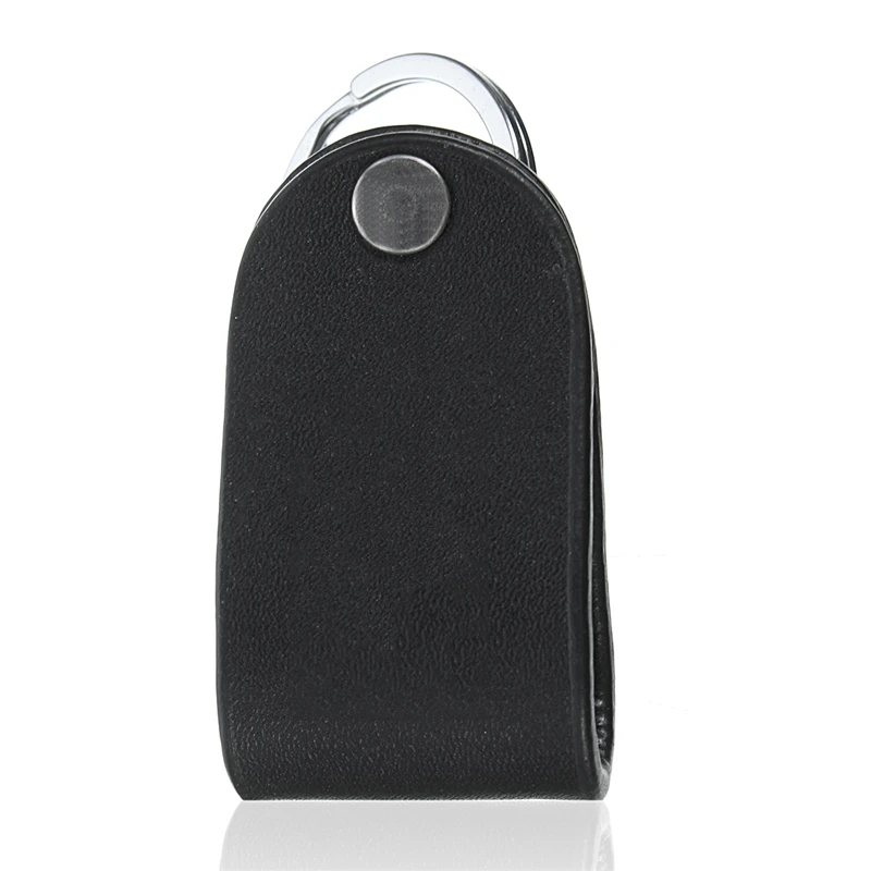 Stainless Belt Clip Ring Holder Black Leather Detachable Key Chain With Keyring