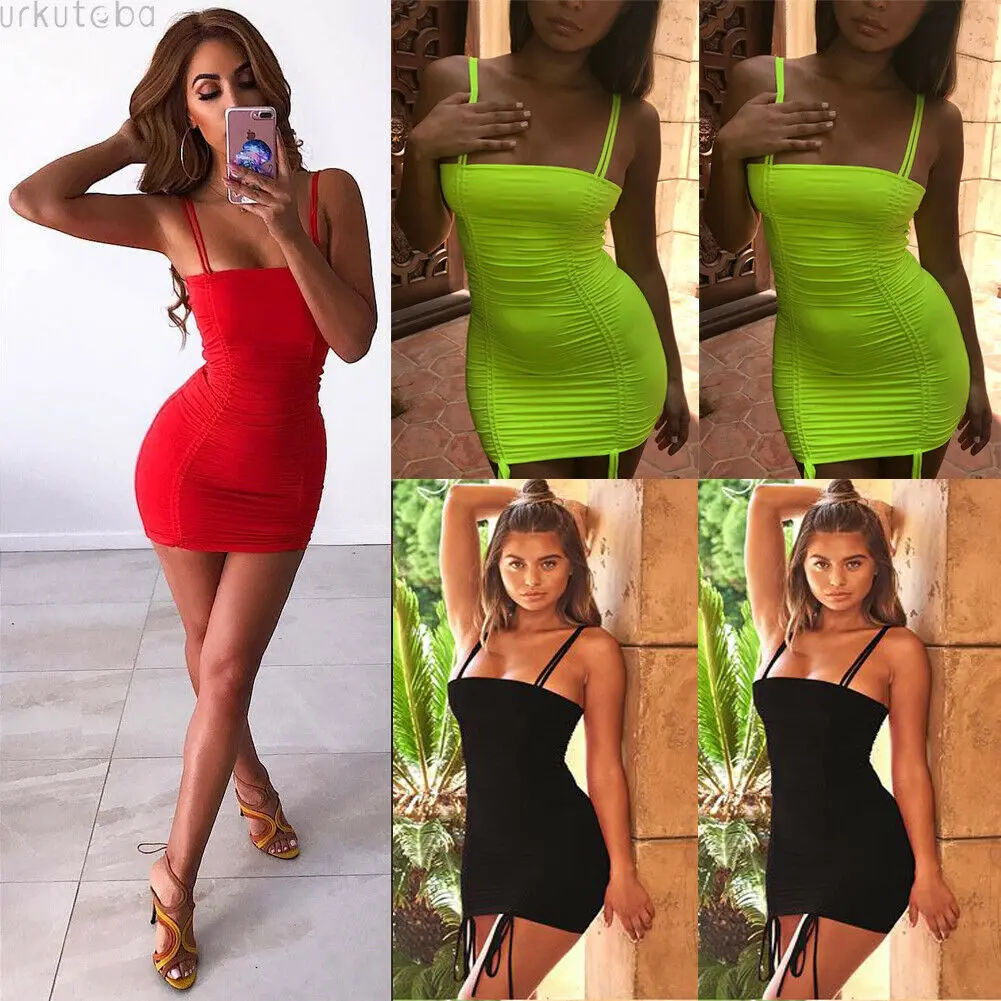 

2019 Women Sexy Strap Off Shoulder Backless Sleeveless Dress Ladies Summer Bodycon Mini Dress Party Dress