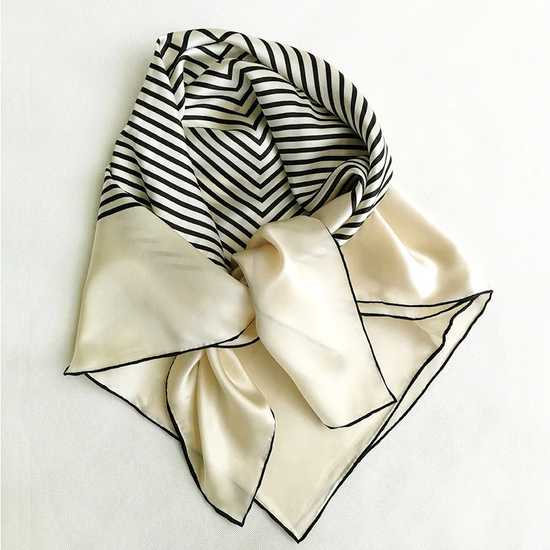 Шелковый Атласный квадратный шарф для женщин, роскошное пальто, платок, шарфы, хиджаб, шарф, модный узор в полоску, 90*90 см