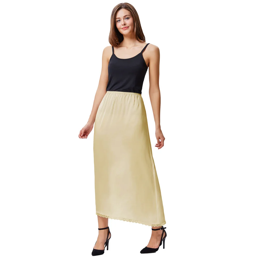 Kate Kasin Women Satin Half Slips Sexy Undergarment Loose Underskirt