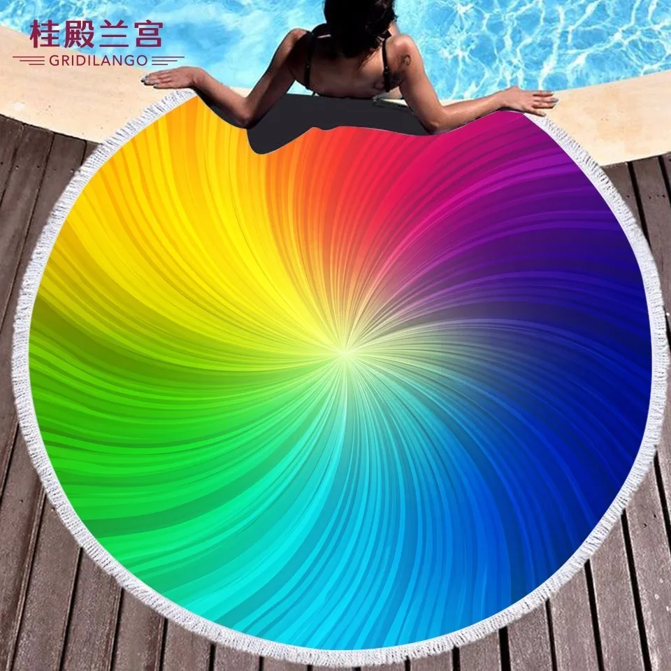 

Gradient Colorful Rainbow Round Beach Towels Microfiber Bath Towel Multicolor Circle Vortex for Adult Kids Play Mat Dropshipping