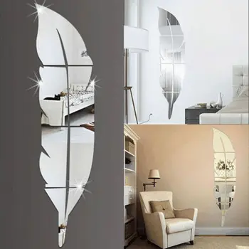 

Fashion 3D Feather Mirror Wall Sticker Home Decoration Room Decal Mural Art DIY