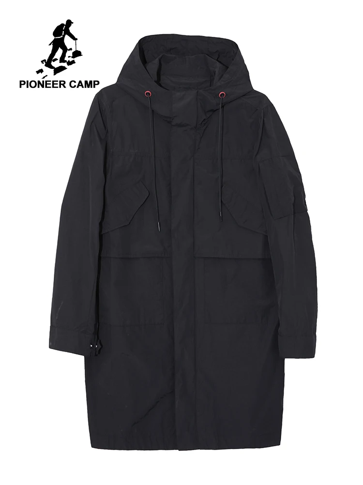 

Pioneer Camp Windbreakers Men Hooded Coat 2019 Spring Casual Long Male