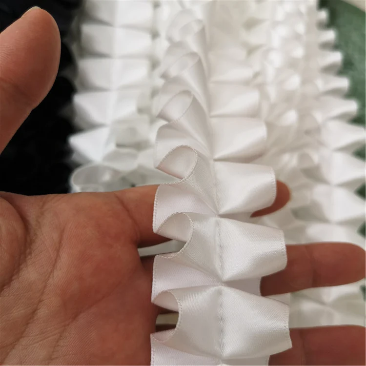 4 см в ширину 3D плиссированная атласная кружевная Лента ткань аппликация Воротник рюшами отделка для шторы «сделай сам» головной убор Ткань для шитья гипюр поставки