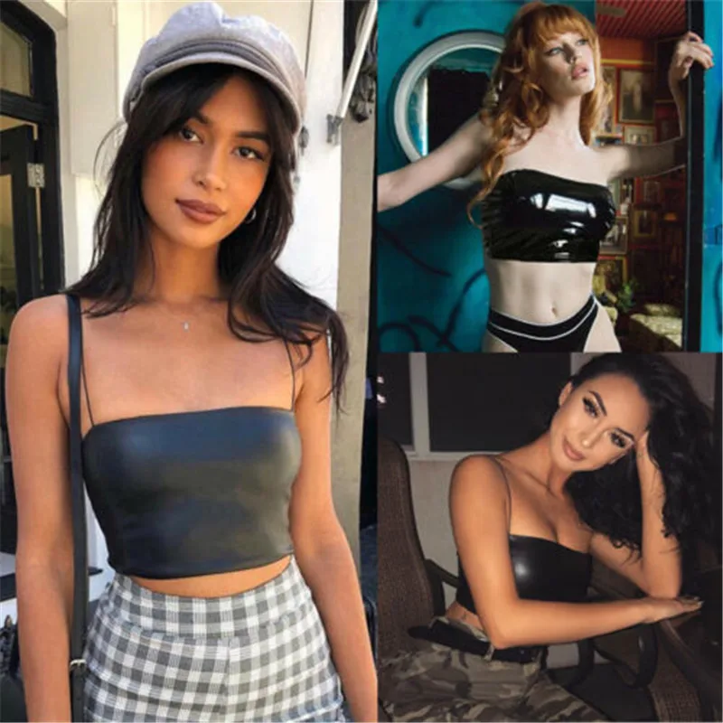 الأزياء مثير النساء كاميس عارضة بو الجلود السيدات Clubwear موهير الصيف بوستير سترة دون أكمام المحاصيل تانك القمم