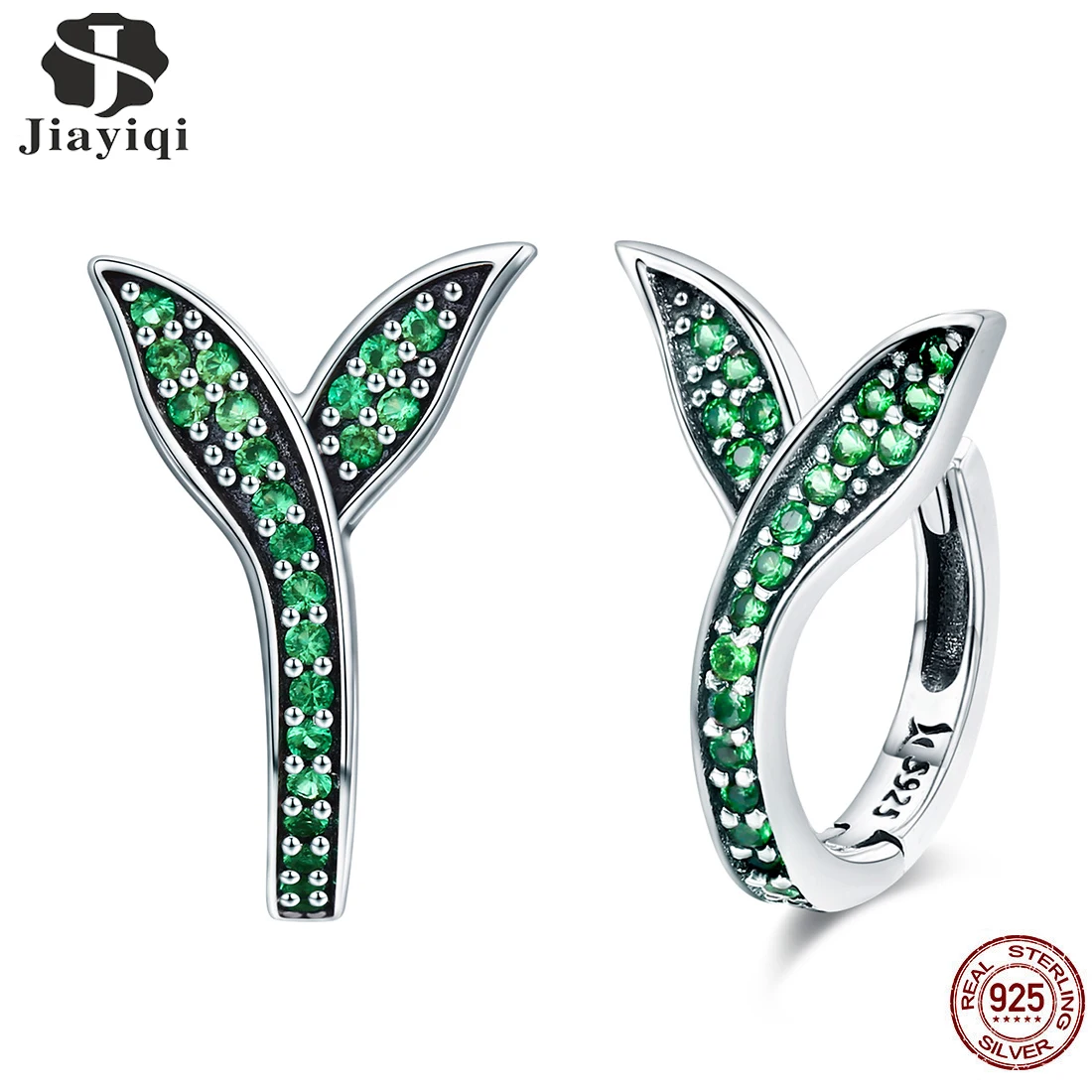 

Jiayiqi Hot Sale 925 Sterling Silver Dazzling Small grass green shoots Stud Earrings charms for Women Authentic Silver Jewelry