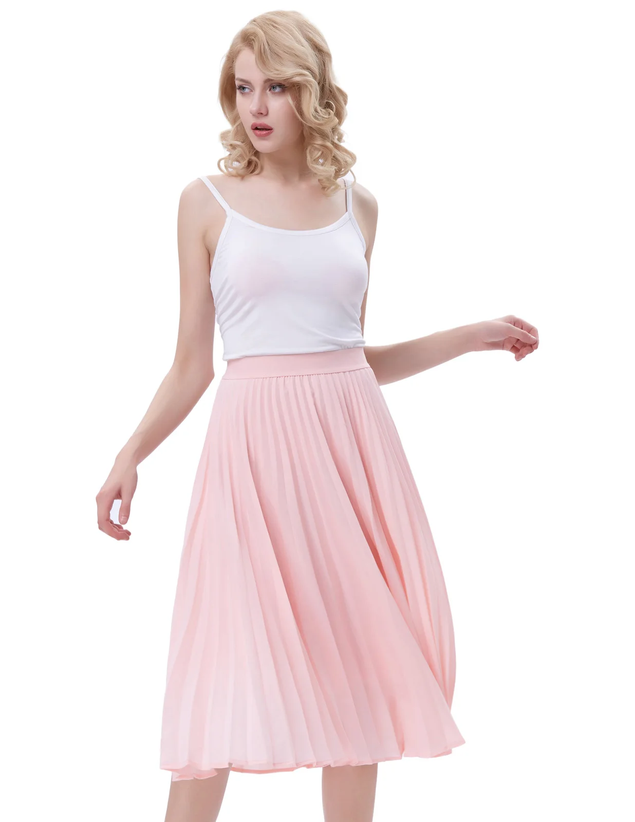 

Women's Stylish Skirts High Waist Pleated Swing A-line Skirt Lightweight Breathable Polyester Fiber Summer Women Skirt 2019