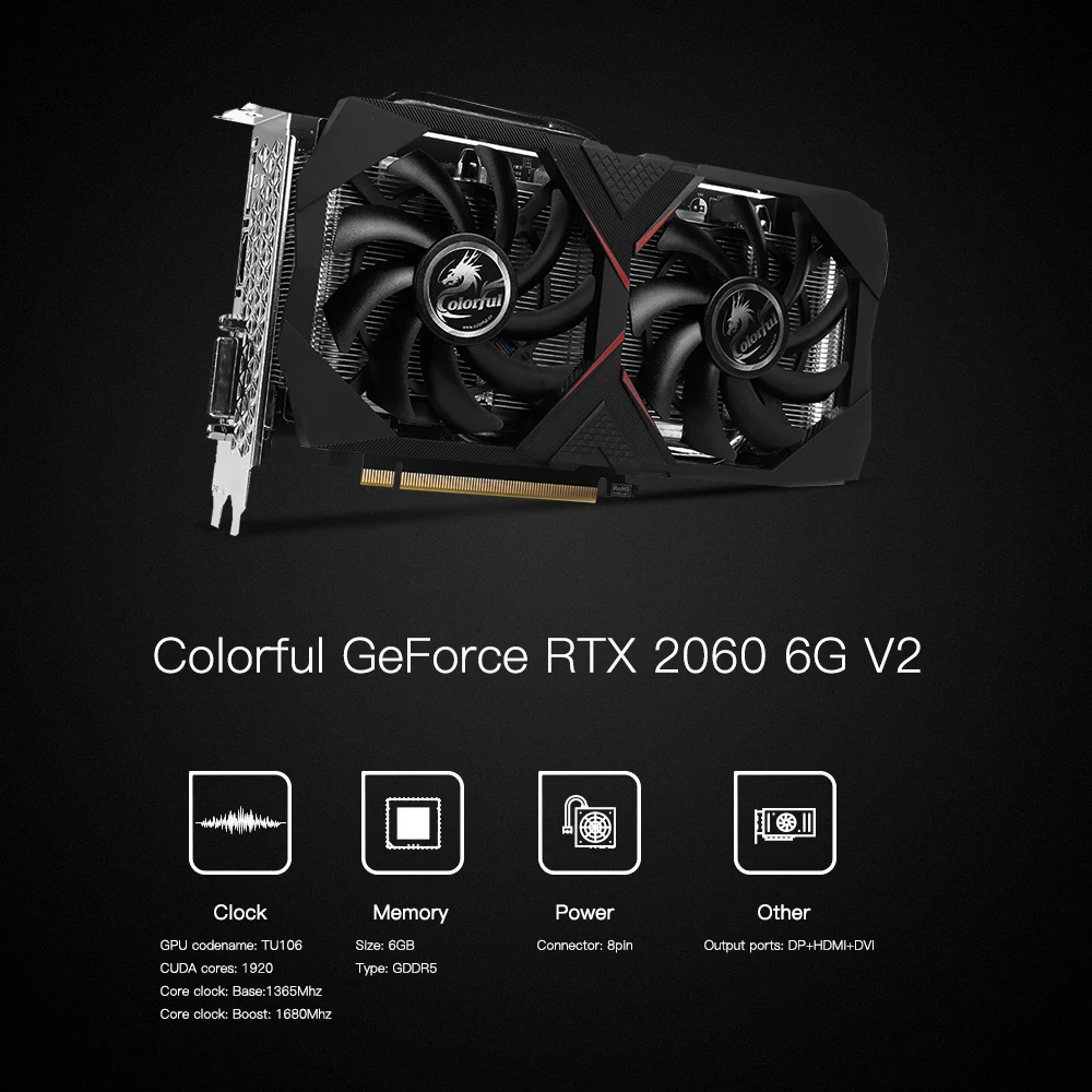  Colorful iGame GeForce RTX 2060 Graphic Card GDDR6 6G V2 GPU Gaming Video Card 1365-1680Mhz PCI-E 3