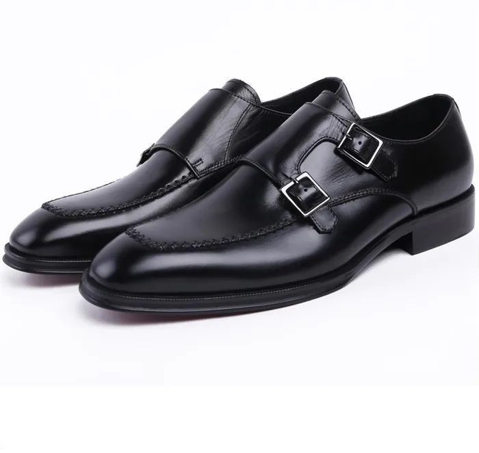 

Double Monk Strap Social Shoes Brown Tan / Black Mens Dress Shoes Genuine Leather Business Shoes Male Wedding Groom Shoes