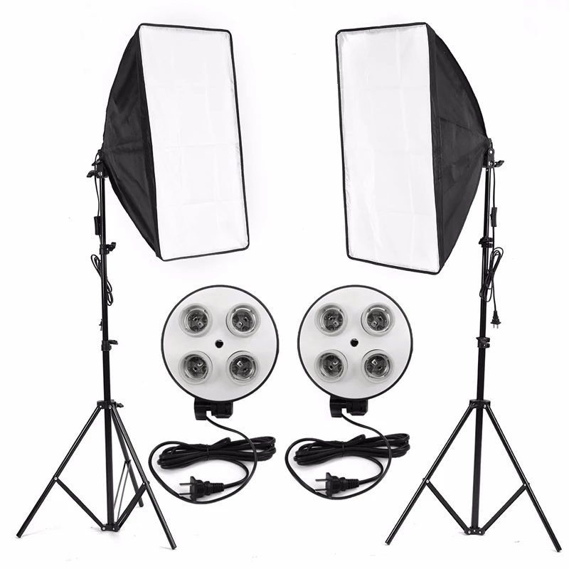 

Photo Video Studio Lighting Kit 4-Socket E27 Lamp US Plug Foldable Softbox Light Stands Holder Photographic Accessories Sets