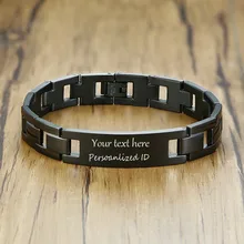 Мужской ID браслет персонализированный текст Нержавеющая сталь Черный Серебряный Цвет Пользовательский мужской браслет гравировка