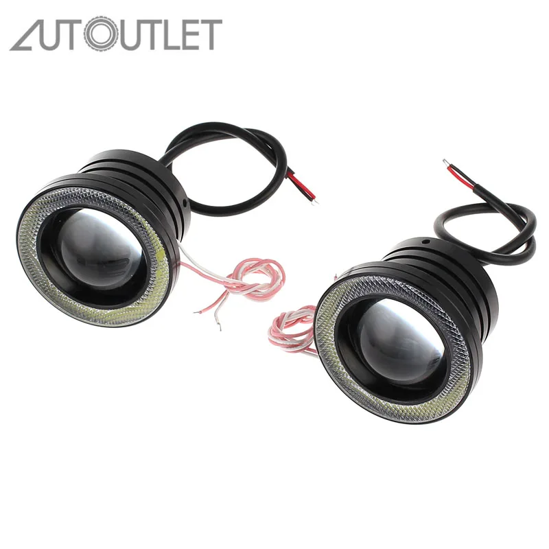 

AUTOUTLET 2pcs Car COB 12V Light LED Fog Light White Angel Eye DRL Driving Projector Signal Bulbs Fog Lamps Auto Tuning Car Lamp
