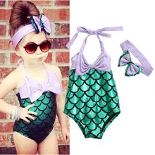 Bonito Bikini de sirena para niñas, bañador, traje de baño, diadema para nadar, traje de baño, ropa de niño niña, bikini