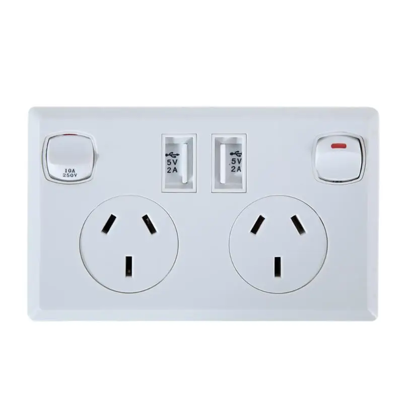 

Double USB Wall Power Socket 250V 10A Standard Outlet Home Power Point Supply Plate Outlet Adapter Socket 2 Switches AU Plug