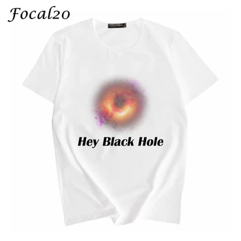 

Focal20 2019 Summer Women T-shirt Short Sleeve Trendy Black Hole Letter Print O-Neck Scientific Simple Female Tshirts Top Tees