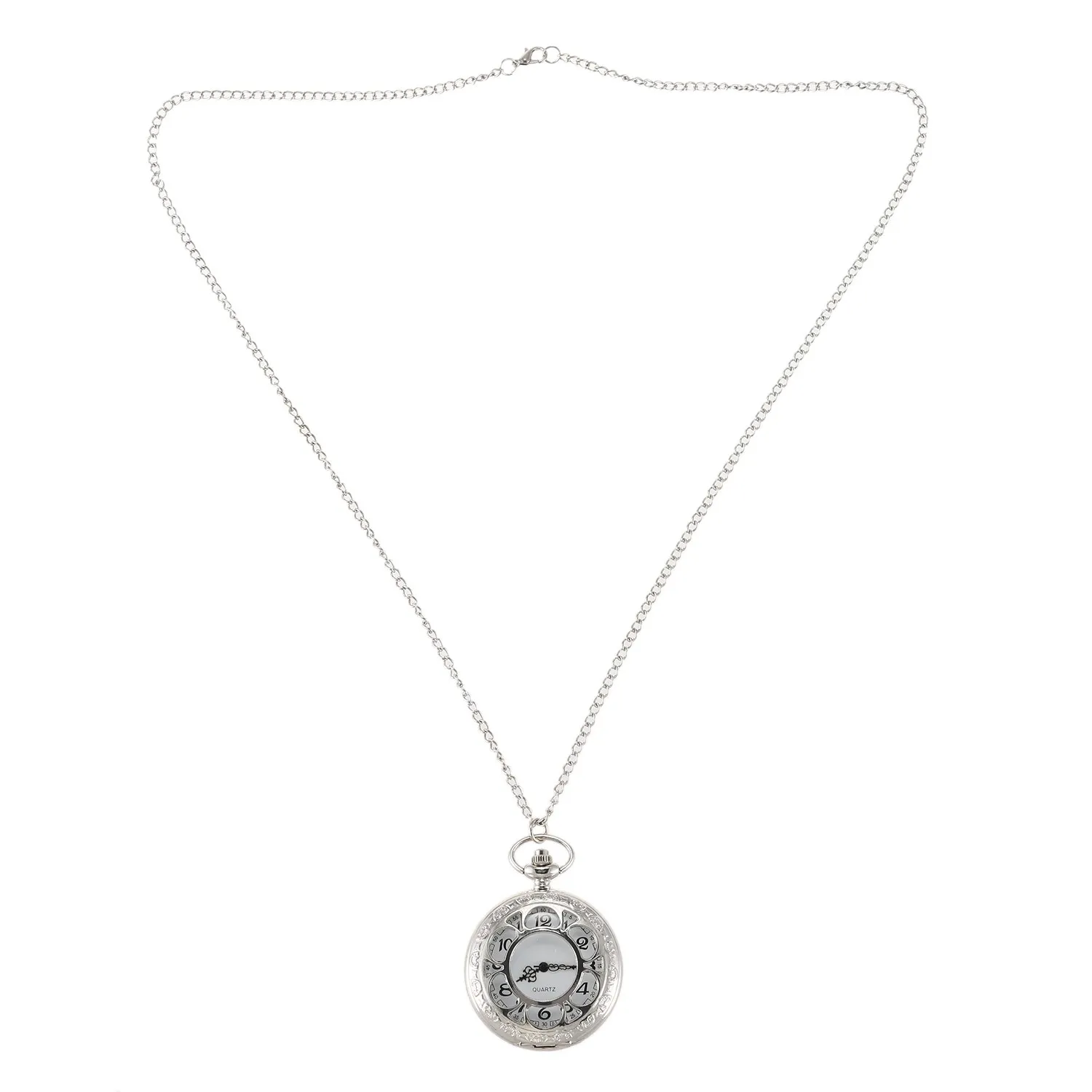 

Petal Hollow Large Silver Petal White Pocket Watch Quartz Men'S And Women'S Retro Pocket Watch
