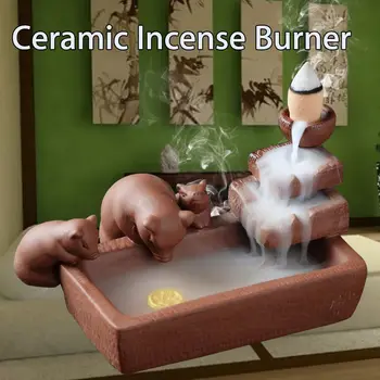 

Ceramic Purple Backflow Incense Burner Pig Ornaments Buddha Incense Censer Holder Buddhist Creatives Home Decoration