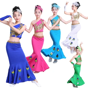 

Girls National Dance New Children Dai Dance Costumes Girls Costumes Girls Peacock Dance Chinese National Performance Costumes