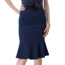 Женская винтажная юбка, деловая одежда, для офиса, для девушек, пояс с поясом, подол русалки, облегающие бедра, облегающие, одноцветные, с рюшами, юбки-карандаш