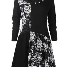 ROSEGAL размера плюс кнопки дизайн Цветочный Длинный топ Женская футболка Повседневная О-образный вырез длинный рукав футболка повседневные женские Топы пуловеры