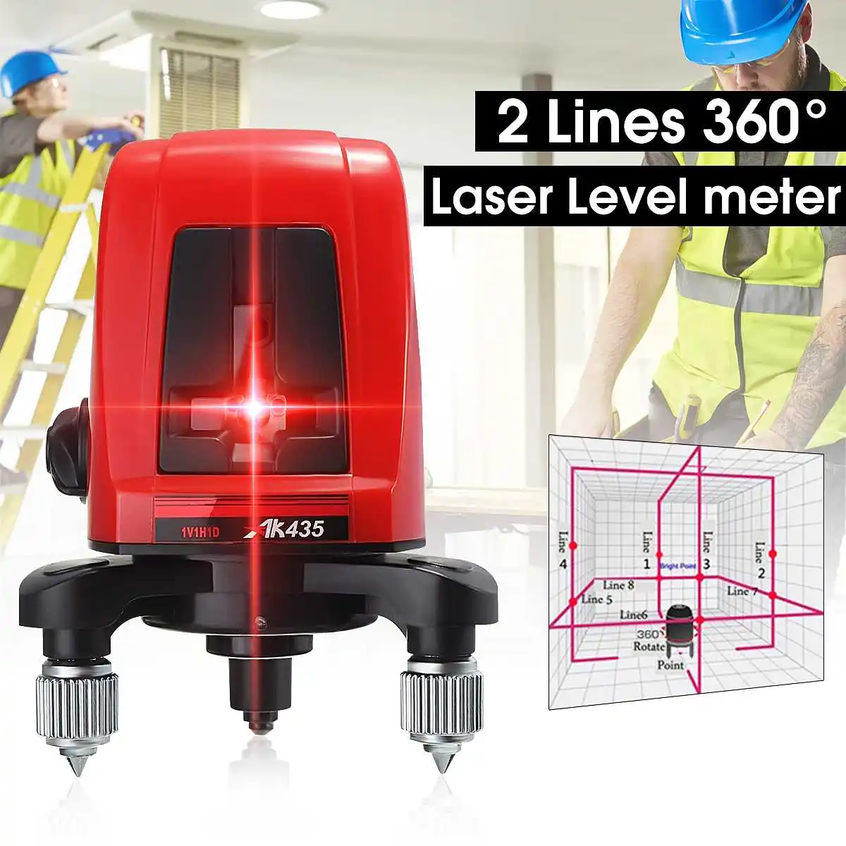 

AK435 360 Degree Outdoor Indoor w/Bag Automatic Self-leveling Cross Red Laser Level 2 Line 1 Point Vertical Horizontal +