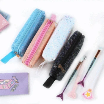 

Glitter Pencil Pen Case Bag Zipper Staionery Purse Pouch Makeup Holder Waterproof Bag