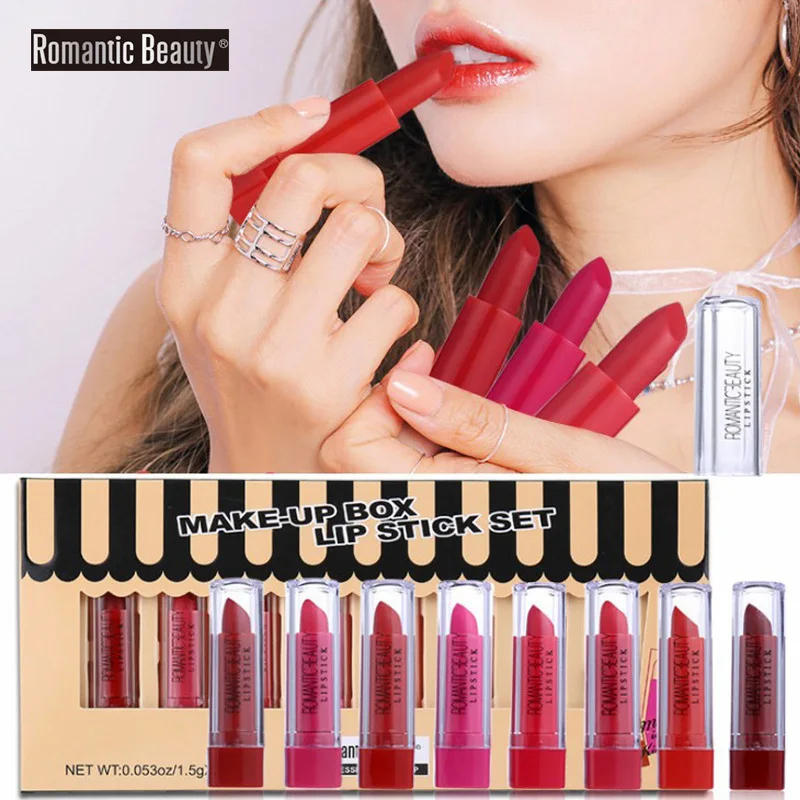 

Romantic Beauty Nude Matte Lipsticks batom mate Sexy Lips Color Cosmetics Waterproof Long Lasting Lipgloss Lip Tint Makeup