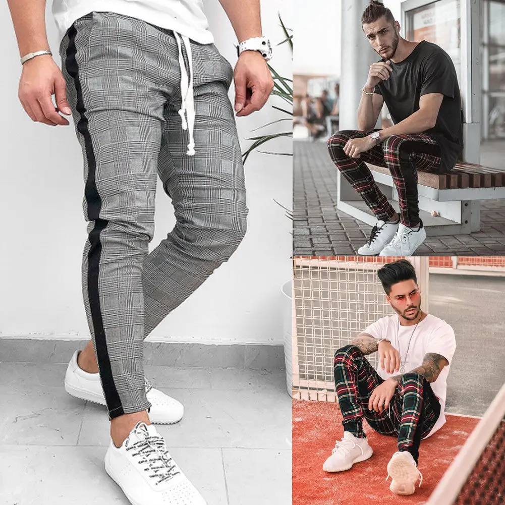 Fashion Mens Pants Hip Hop Korean Stylish Plaid Slacks Casual SFitness Workout Skinny port Pants trousers Hot Fashion Mens Pants Hip Hop Korean Stylish Plaid Slacks Casual SFitness Workout Skinny port Pants trousers Hot