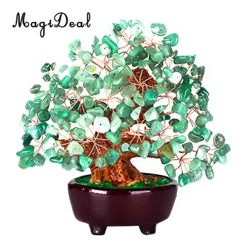 

7 inch Natural Crystal Gemstone Money Tree for Office/Home/Meeting Room Desk Ornaments -Green