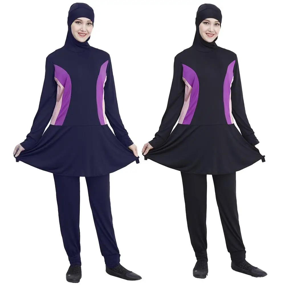 

Muslim Modest Swimsuit Full Cover Islamic Swimwear Arab Women Beach Wear Burkini Hijab Plus Size Patchwork Female Swimsuit New