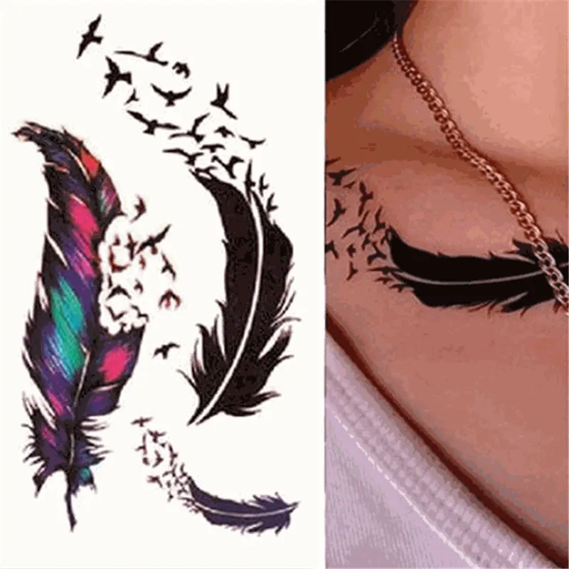 

NEW 2019 1PCS Waterproof Temporary Tattoo Sticker Feather Body Pattern Decals Fake tatoo Art Taty Tattoo Sticker for Women