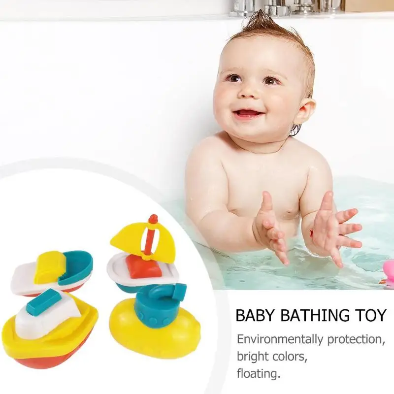 4pcs Baby Bathing Toy Set Mini Boat Float Water Swimming Plastic Toy