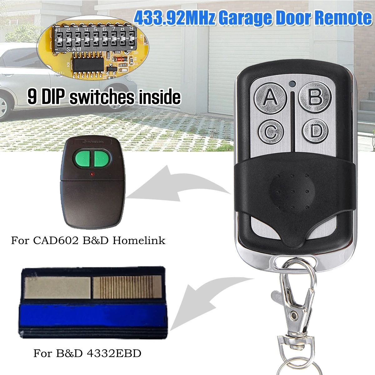 Buy 12V Garage Door Remote Control 433.92Mhz 9 DIP