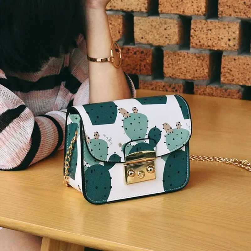 Women Messenger Bag Summer Fresh Lady Flower Printing Chain Shoulder Bag Cute Cactus Crossbody Bag for Teen Girls Women Messenger Bag Summer Fresh Lady Flower Printing Chain Shoulder Bag Cute Cactus Crossbody Bag for Teen Girls