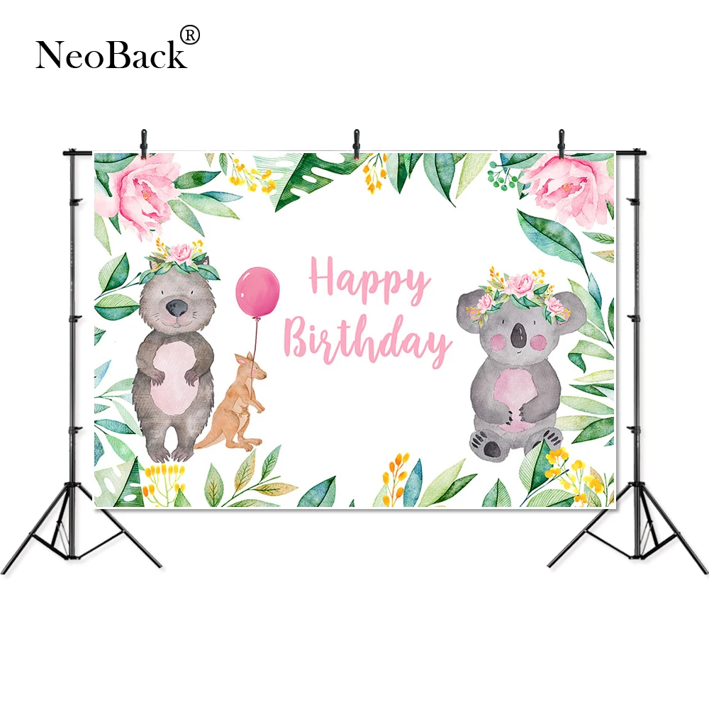 

Thin Vinyl flowers Koala kangaroo happy birthday children baby Photography studio Backgrounds profession indoor Photo Backdrop